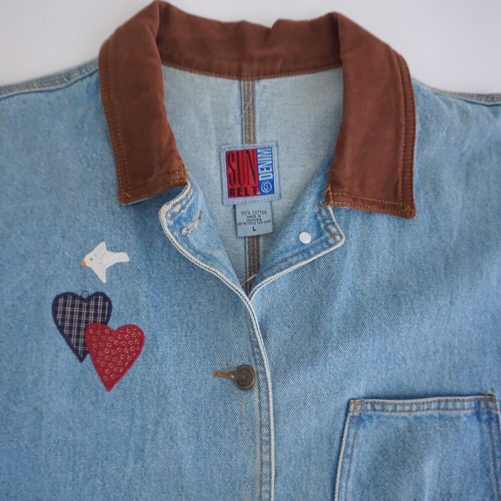 Vintage Sun Belt Blue Cotton Denim Jacket Noahs Ark Cabincore Farm Animals L - Picture 9 of 14
